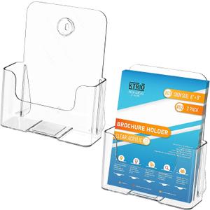 KTRIO Brochure Holder 6 x 9 inch, Acrylic Flyer Holders Stand Display, Clear Stands for Pamphlet, Literature, Magazine, Booklet, Menu, Desk & Wall Mount, 2 Pack