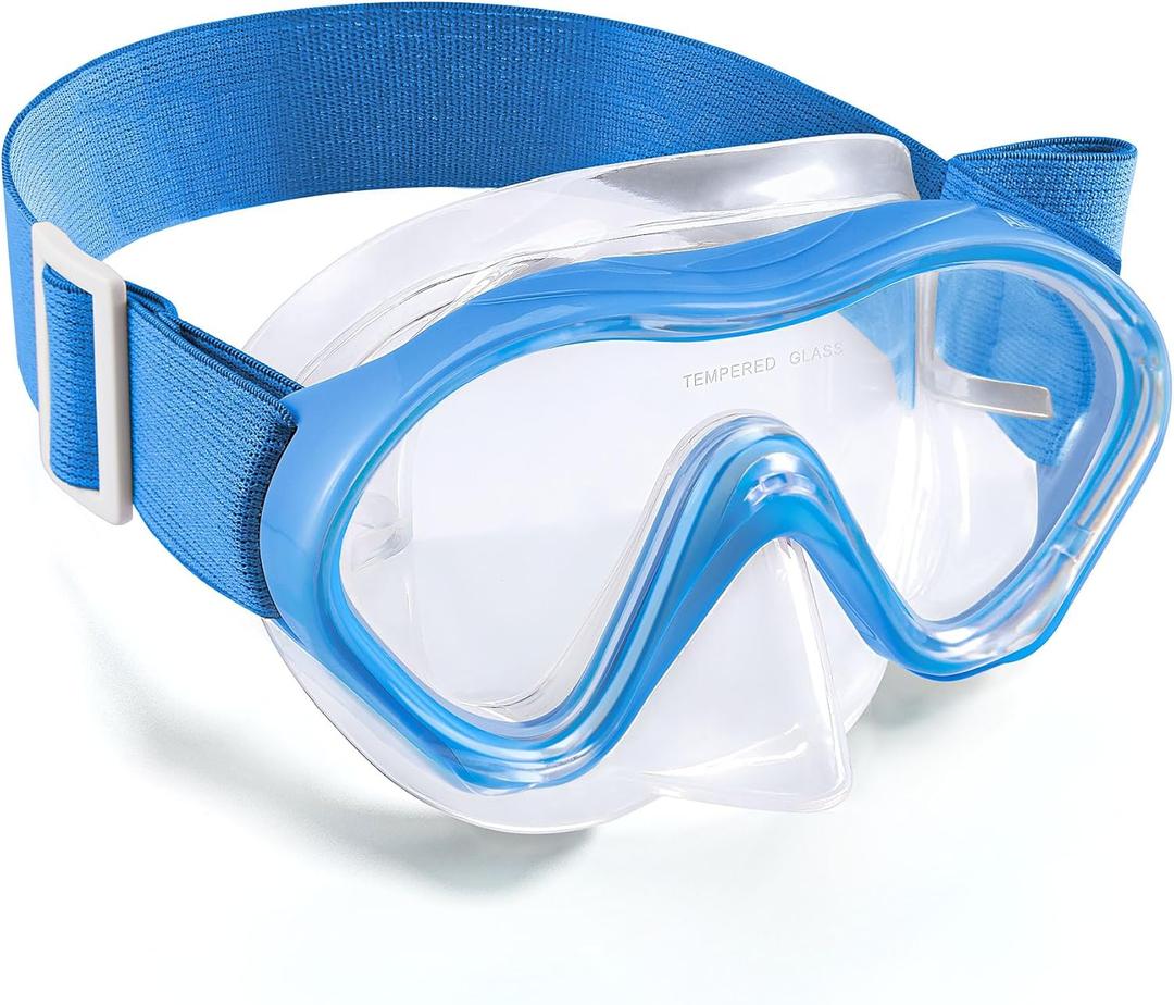 Aegend Kids Swim Goggles Snorkel Diving Mask for Kids Youth 3-15, Knitted Fabric Strap, Anti-Fog 180 Clear View (1 Pack-blue)