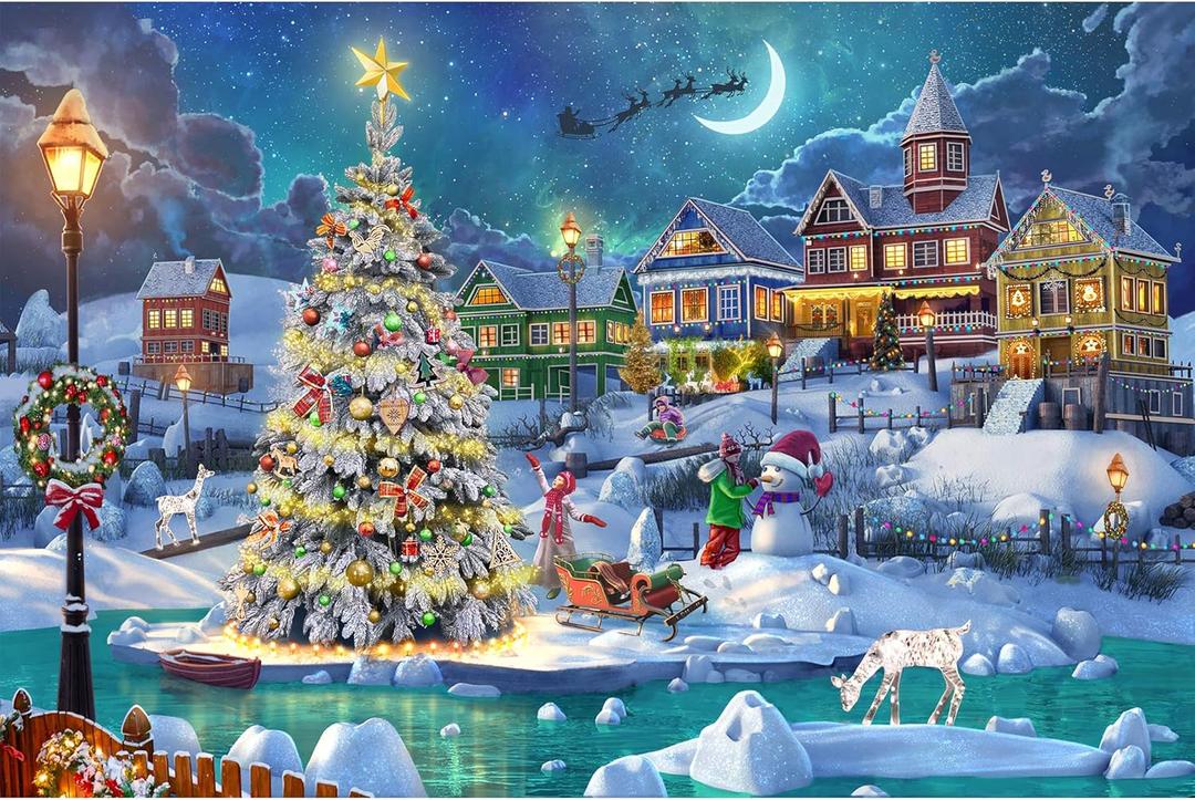 Becko US Puzzles for Adults 1000 Pieces, Wooden Jigsaw Puzzles, 1000 Piece Puzzle for Adults, Christmas and Holiday (Snow Scene)