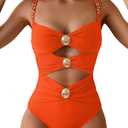 B2prity Cutout One Piece Swimsuit Tummy Control Ruched Monokini Color Block Bathing Suit for Cruise Vacation, 2XL