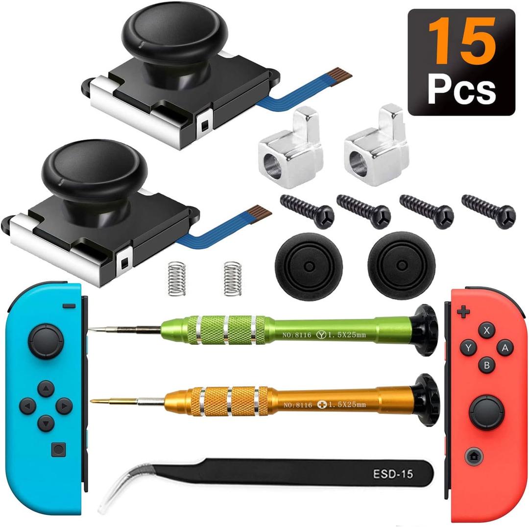 Joycon Joystick Replacement 2 Pack for Fix Drift Nintendo Switch Joy-Con Controller & Switch Lite Joystick Replacement Left/ Right Analog Thumb Stick, Metal Latch, Include Y1.5