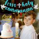 2 x First Communion Decorations, First Holy Communion Banner and First Communion Cake Topper, Baptism Decorations for Boys Girls (blue gold)