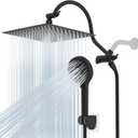 Hibbent 12'' All Metal Shower Head, High Pressure Rainfall Shower Head/Handheld Showerhead Combo/ 12'' Adjustable Curved Shower Extension Arm, 10-Spray, 71'' Hose, Showerhead Holder, Matte Black
