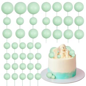 Gyufise 30Pcs Balls Cake Topper Mini Balloons Cake Toppers Foam Ball Cake Decorations Balloon Cake Topper Ball Shaped Cake Insert Topper for Birthday Party Baby Shower Decor Green