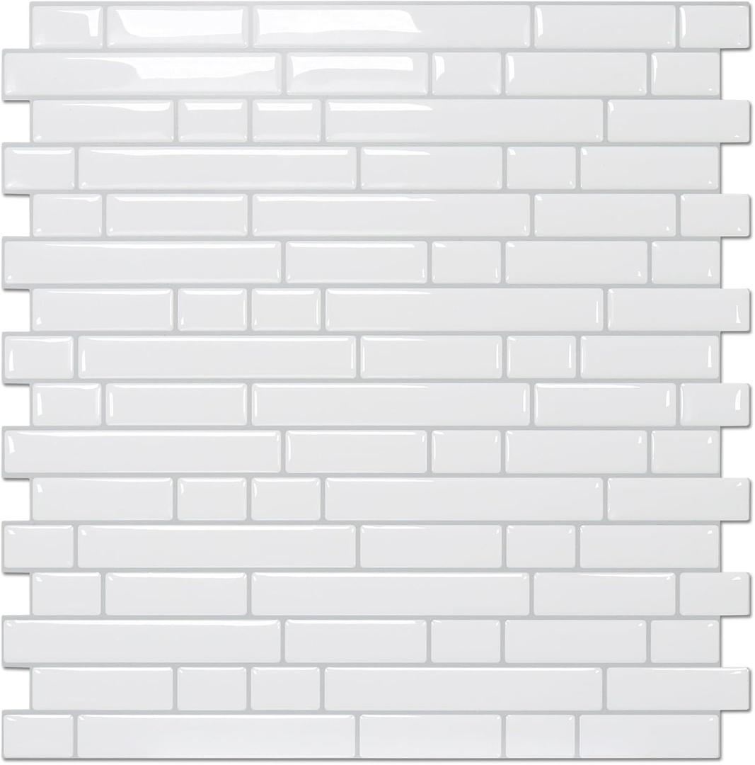 STICKGOO Peel and Stick Backsplash - 10 Sheets of 1212 - 3D Self Adhesive Peel and Stick Tile Backsplash for Kitchen & Bathroom (White)