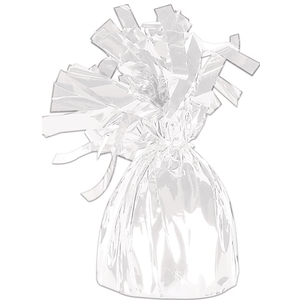 Beistle White Metallic Plastic Wrapped Balloon Weights For Birthday Parties, Weddings, Anniversaries, Table Décor, Celebrating With You Since 1900, 5.5" x 2.5", 5 Piece