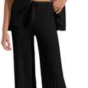 Imily Bela Women's Summer 2 Piece Swimsuit Cover up Crochet Knit Cardigan Tops Long Pants Set Bathing Suit Beach Outfit L