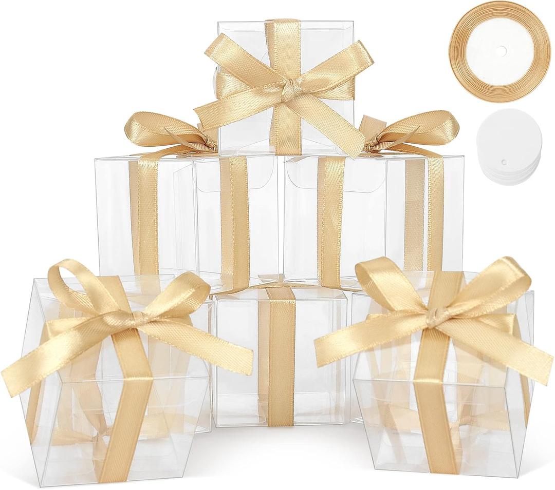 COTOPHER 60 Pcs Clear Favor Boxes, 2x2x2 Clear Gift Boxes Party Favor Boxes Mini Transparent Cube Macaron Boxes Candy Boxes for Wedding Favors Baby Shower