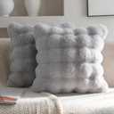 Neelvin Gray Faux Fur Pillow Covers Set of 2, Luxury Soft Fluffy Throw Pillow Covers for Couch, Fuzzy Decorative Plaid Plush Cushion Cases for Living Room Sofa Bedroom Decor (Lightgrey)