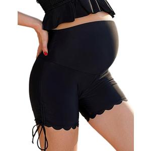Bhome Maternity Swim Bottom High Waisted Maternity Swim Shorts Pregnant Swim Suit (Large, Black)