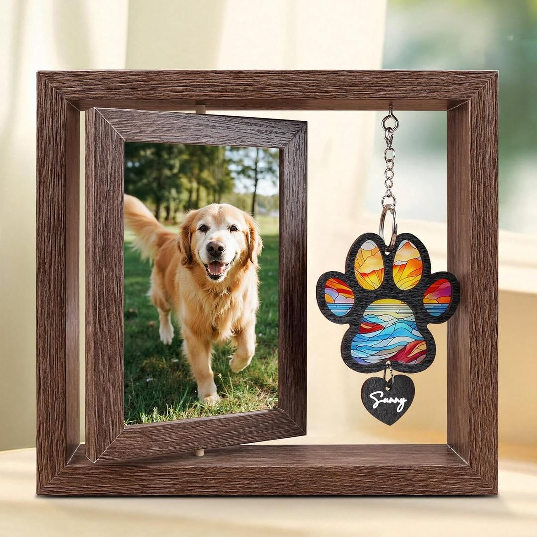 Dog Memorial Picture Frame 4x6 Wooden Photo Frame for Pet Loss Sympathy Remembrance Gift for Dog or Cat Lovers (Muliti-ColorPaw)