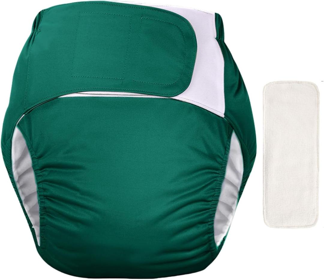 WEEOATAR Unisex Reusable Adult Cloth Diaper,Washable Swim Nappies,Adjustable Incontinence Pocket Diaper with Magic Stickers,Protective Underwear for Seniors,Disability,Postpartum(Green) One Size
