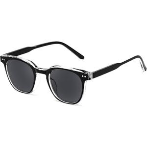 FEISEDY Round Reading Sunglasses for Men and Women Stylish Glasses with Readers, Black, 2.0x