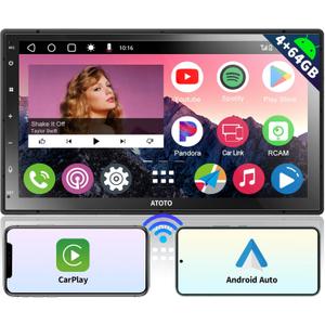 ATOTO A6 7inch Double DIN Android Car Stereo 1280 * 720 QLED Touchscreen, Wireless CarPlay & Wireless Android Auto, 4G+64G, Dual Bluetooth, MirrorLink, GPS Tracking, WiFi/BT/USB Tethering, A6G2C7PP