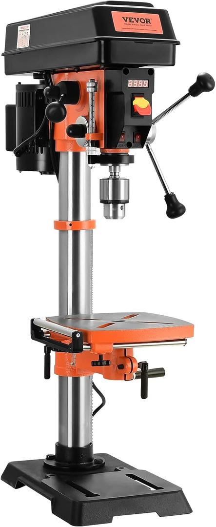 VEVOR 12 in Benchtop Drill Press, 5 Amp 120V, Variable Speed Cast Iron Bench Drill Press, 12 in Swing Distance 0-45 Tiltling Worktable with Laser Work Light, Tabletop Drilling Machine for Wood Metal