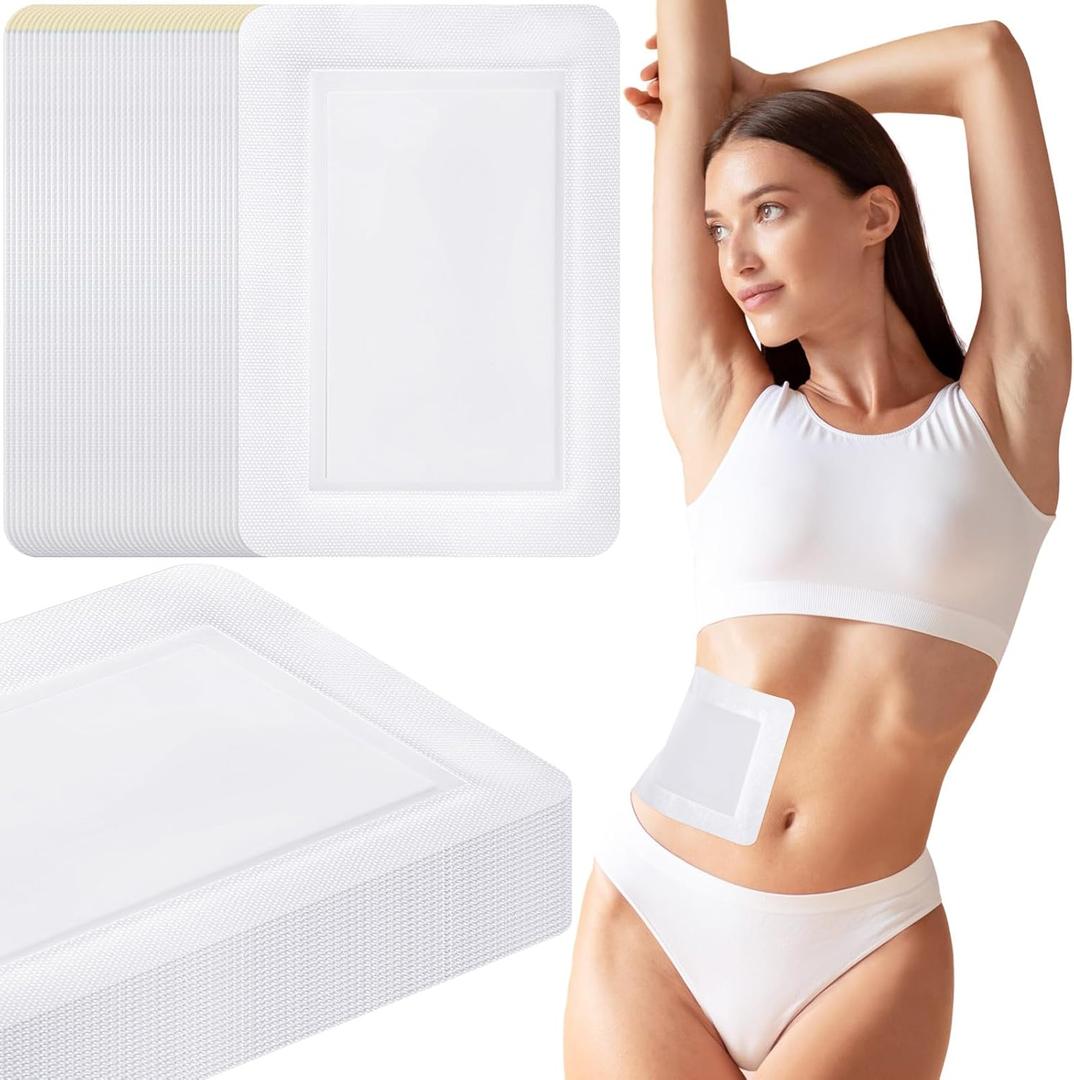 Geiserailie 50 Pcs Castor Oil Pack Wrap Bulk Disposable Leak Proof Organic Cotton Castor Oil Patches Self Adhesive Pads for Belly Waist Stomach Knee Back Neck Arm(6.3 x 11.8 Inches)