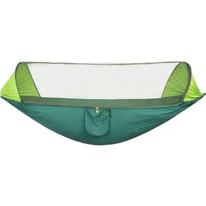 Portable Camping Hammock, Integrated Mosquito Net Design, Breathable Tear-Resistant Nylon, Outdoor Travel Equipment, Ultralight Suspension Sleeping System (Green)