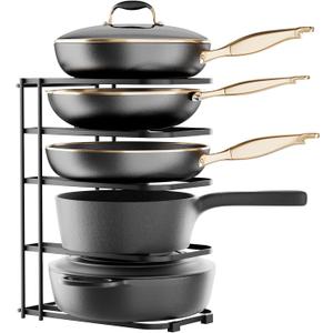 5-Tier Pot and Pan Organizer 13.6", No Assembly Cookware Rack 1-Pack | One-piece Design, Multi-height Layered,Anti-Tip Structure, Dual Vertical & Horizontal Use, Fits Cast Iron Pans & Dutch Ovens