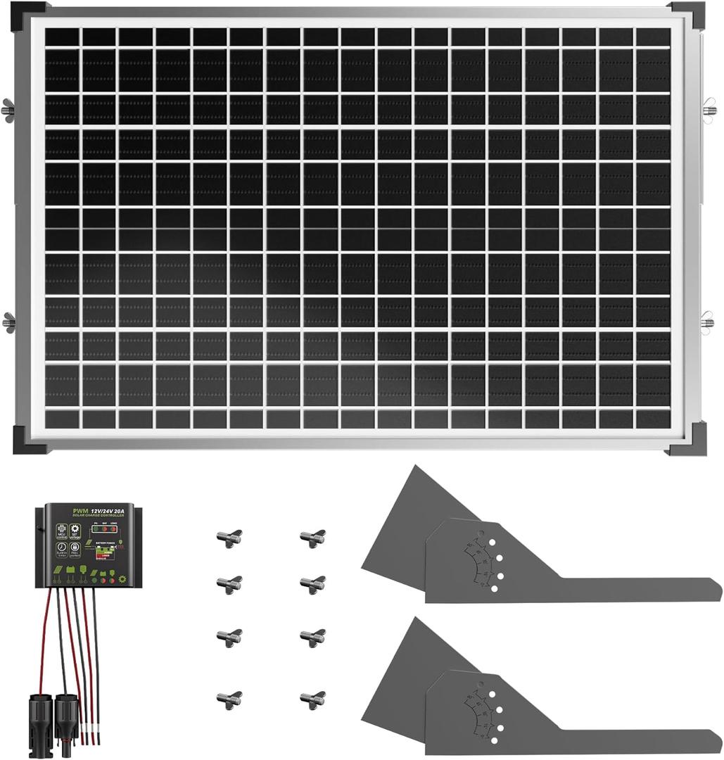 ZUMI 30W Solar Panel for Automatic Gate Opener, IP67 Door Opener Kit With Tempered Glass Tubular Mounting Bracket, Monocrystalline Solar Power System ZUMI 30W Solar Panel for Automatic Gate Opener, IP67 Door Opener Kit With Tempered Glass Tubular Mounting Bracket, Monocrystalline Solar Power System