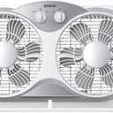 shinic 9" Twin Window Fan with Reversible Airflow Quiet Exhaust & Intake, Independent Control Dual Fan, Expanders for 23.8"-37" Window, Vertical/Horizontal for Sliding Window, for Home Kitchen