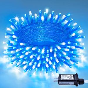 JMEXSUSS Connectable Blue and White Christmas Lights, 8 Modes 100 LED Twinkle String Lights Indoor, Clear Wire Plug-in Christmas String Lights Outdoor Waterproof
