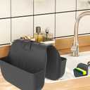 OKeanu Sponge Holder for Kitchen Sink, Silicone Sink Saddle Caddy Organizer Rack, Sponges Holder Over Faucet, Hanging Kitchen Organizer Accessories Rack Basket-Black