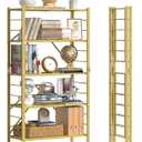 5 Tier Foldable Storage Shelves, Expandable Folding Shelving Units with Wheels, Changeable into 2 Shelf Units, Collapsible Adjustable Storage Rack Metal Shelves for Storage, Pantry, Garage, Gold