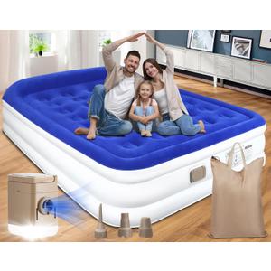 Air Mattress Pillow Rest, Queen Air Mattress with Built in Pump, 18'' Comfort Blow up Mattress, Inflatable Mattress, Portable Air Bed, Waterproof Inflatable Bed for Home, Camping, 500 lbs Max