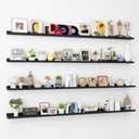 Axeman Picture Ledge Shelf Set of 4-72 Inch Floating Shelves with Lip - Black Picture Shelf for Wall with Ledge - Photo Ledge Shelves for Room Nursery Bookshelf Vinyl Record