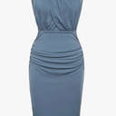 GRACE KARIN Women's Ruched Bodycon Dress Summer Sleeveless Front Drape Patchwork Crew Neck Midi Cocktail Dress
Color: Grey Blue, Size: XL