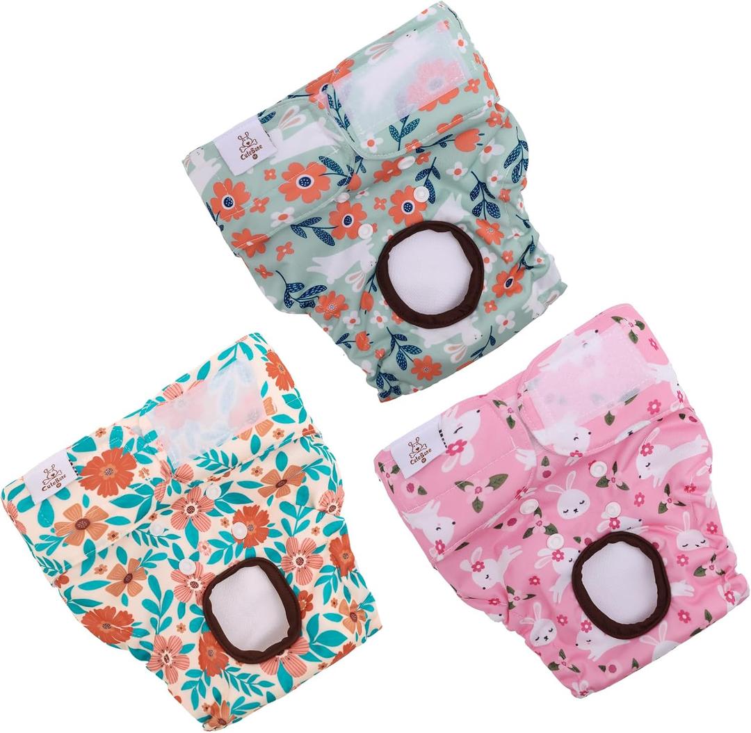 CuteBone Dog Diapers Female Washable Small Medium Large 3 Pack Reusable Doggie Diapers Puppy Period Pants for Doggy Heat Cycle Peeing, S