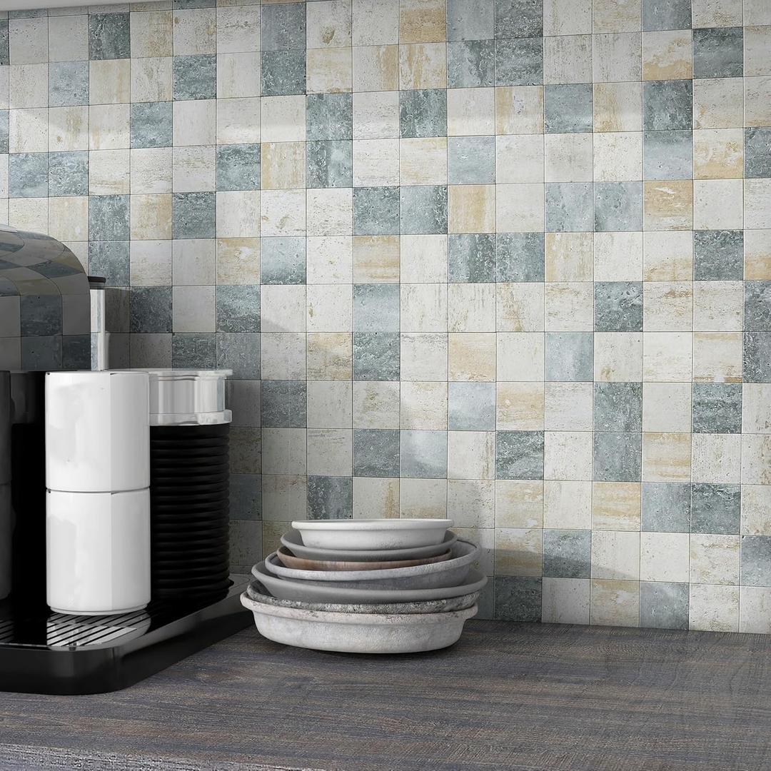 BeNice Kitchen Peel and Stick Tile Backsplash Bathroom Self Adhesive Stone Mosaic Thick Wall Stickers 12"x12"(Blue Rustic,10 Sheets)