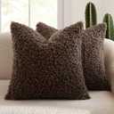 MIULEE Pack of 2 Faux Fur Chocolate Throw Pillow Covers 18x18 Inch Boucle Decorative Sherpa Pillow Covers Fuzzy Accent Soft Sheepskin Fleece for Boho Home Decor Sofa Living Room Couch Bed