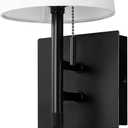 GLOBE Electric 1-Light Plug-in or Hardwired Wall Sconce with LED Integrated Reading Light, USB-A Port, USB-C Port, Matte Black, White Fabric Shade, On-Off Pull Chain and Rocker Switch