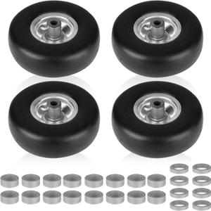 9x3.50-4" Flat Free Lawn Mower Tire and Wheel Smooth Tire with Rim for Commercial and Residential Walk-Behind Lawnmowers, Hand Trucks, Garden Carts and Trailers | 4" Centered Hub | Bore ID 3/4" 4PCS