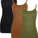 WILLBOND 3 Pieces Women Basic Long Tanks Adjustable Spaghetti Strap Camisole Top (Large, Black, Army Green, Chocolate)
