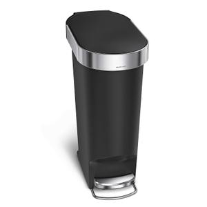 simplehuman 40 Liter / 10.6 Gallon Slim Kitchen Step Trash Can with Liner Rim, Black Plastic