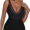 SUUKSESS Women Mesh One Piece Swim Dress Swimsuit Tummy Control Bathing Suit (Black, M)