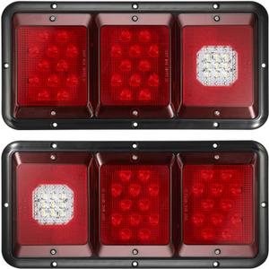 Partsam 2Pcs LED Triple Tail Lights 45 LEDs, Rectangle Vertical or Horizontal Mount LED Trailer Camper RV Tail Lights Stop Turn Tail Backup Reverse Lights Taillights w/Black Base - Red/Clear Lens