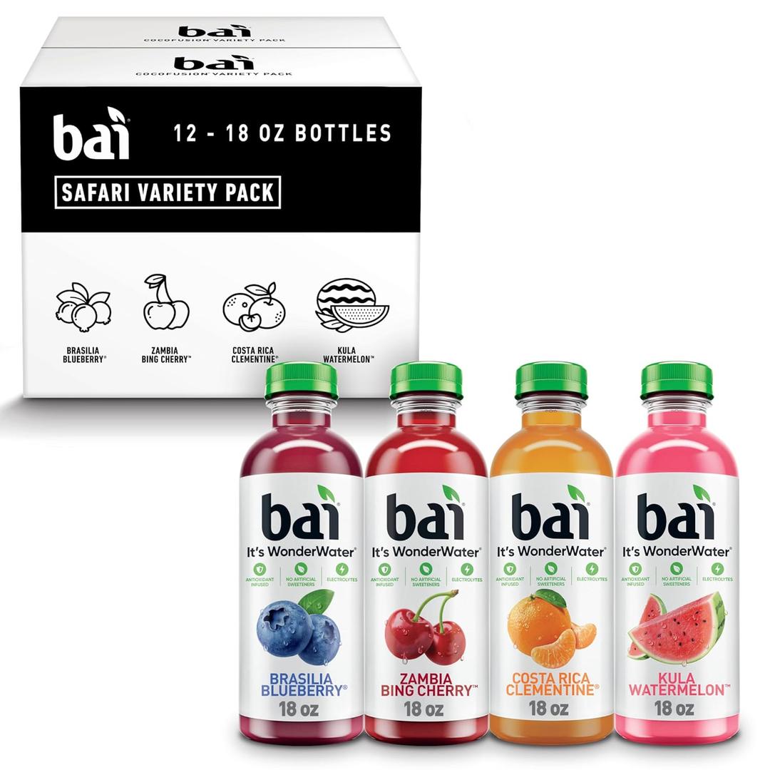 Bai Flavors Variety Pack, Antioxidant Infused Water Beverage, with Vitamin C and No Artificial Sweeteners, 18 fl oz bottles, 12 pack Best by 07/04/2025