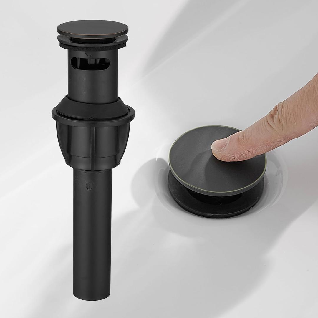 Bathroom Sink Drain with Overflow,Universal Sink Stopper for Bathroom Vanity Vessel Sink, Rapid Draining Plastic Pop-up Sink Drain with Hair Catcher Anti-Clog Strainer,Oil Rubbed Bronze