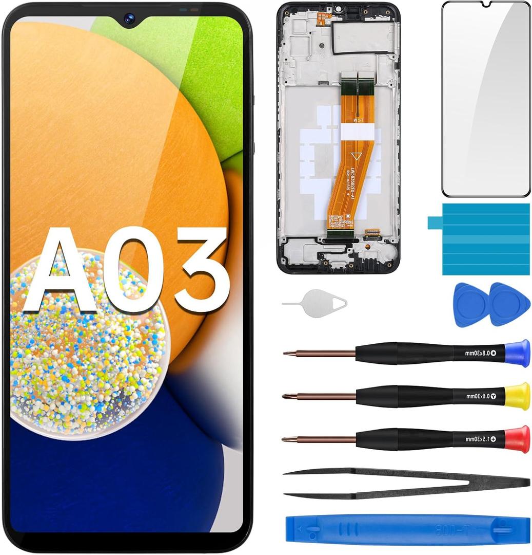 Samsung Galaxy A03 Screen Replacement with Frame LCD Display Touch Digitizer Full Assembly Fix Glass with Repair Tools Kit SM-A035F (A035F A035M)