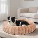 Donut Dog and Cat Bed, Luxurious Comfortable Faux Rabbit Fur Pet Beds, Round Anti-Anxiety Calming Puppy Kitten Bed with Anti-Slip Bottom for Small Medium Dogs & Cats(25", Brown) (L(31*31*8))