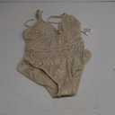 BECCA Color Play One Piece Swimsuit, Plunge Neck, Crochet, Bathing Suits for Women (Medium, Gold)