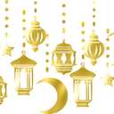 Gold Ramadan Star-Moon Party-Decorations Garland - 12pcs Twinkle Little Star Hanging Decoration Streamers Swirl Lantern, Eid Mubarak Birthday Wedding Party Banner Decor