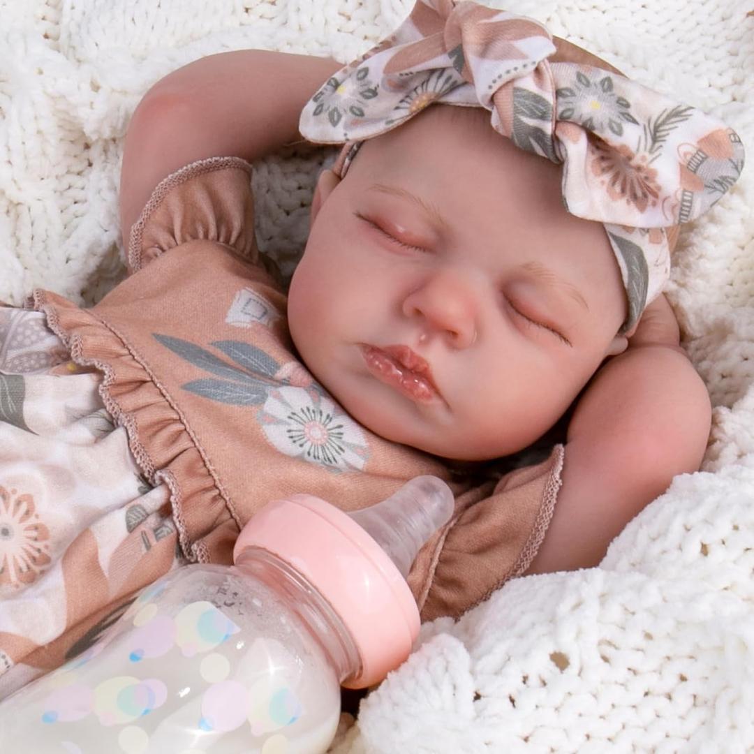 Aori Lifelike Reborn Baby Dolls - Realistic 20-Inch Newborn Real Life Baby Girl Doll with Poseable Limbs and Feeding Kit, Set for Kids 3+ (Maillard)