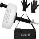 DrainX Pro 50-FT Steel Drum Auger Plumbing Snake | Drain Cleaning Cable with Work Gloves and Storage Bag