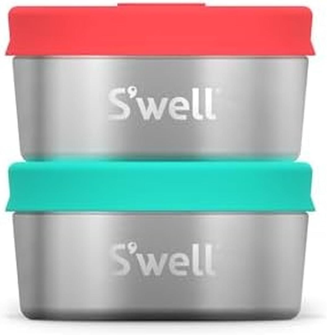 S'well Stainless Steel Condiment Container Set of Two, 2oz, Tangerine/Turquoise, Single Walled Durable Construction, Leakproof Silicone Lids, Dishwasher Safe