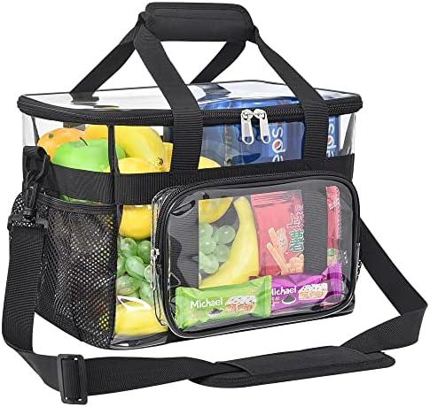 UEASE Clear Lunch Bag 20-Can with Adjustment Shouder Strap for Women/Men, Reusable Clear Lunch Box, Clear Tote Bag Stadium Approved for Work,School,Picnic,Security Check, Black