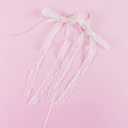 Lace Hair Bow with Long Tail Coquette Bows - Elegant White Ribbon Hair Accessory Hair Ribbons for Women (A Pair)